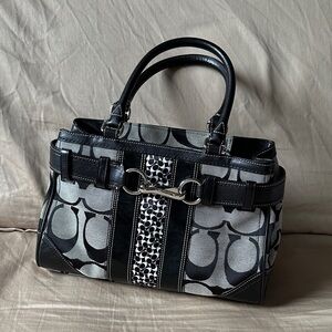 COACH Black Hampton Signature Satchel